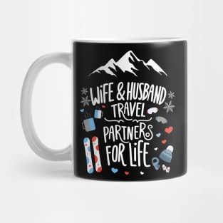 Wife & Husband Travel Partners For Life Honeymoon Snowboard Mug